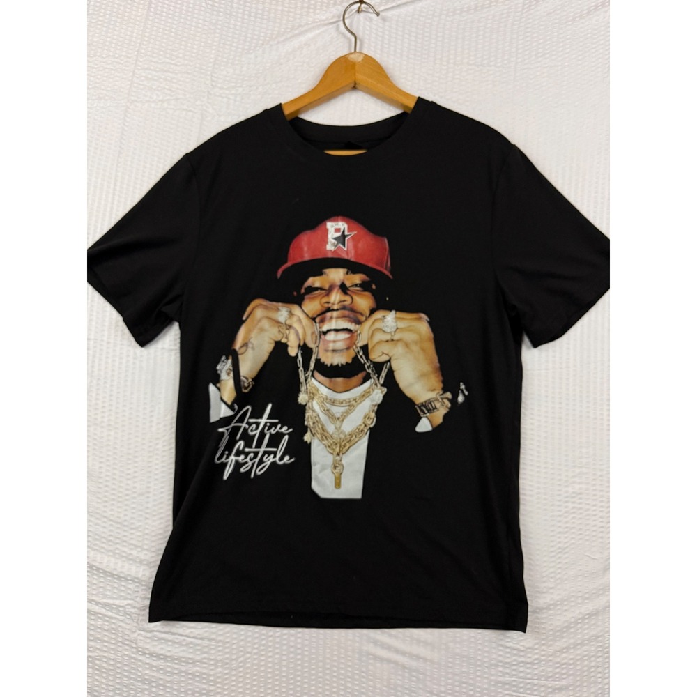 ROMWE Active Lifestyle Graphic Tee Black Short Sleeve Streetwear T-Shirt Small